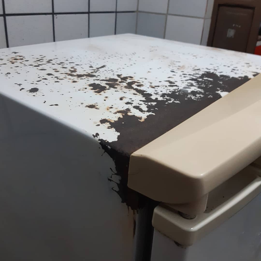 Antes — Geladeira — Detalhe do topo restaurado